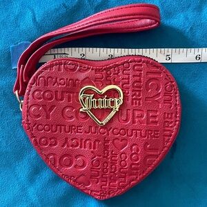 Juicy Couture Red Embossed Heart Coin Purse with Gold Heart Emblem